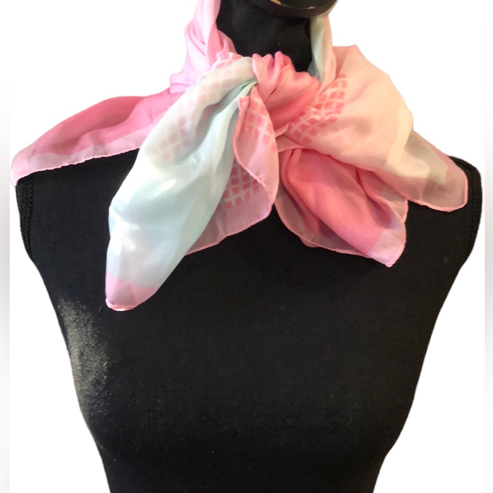SQUARE MIXED BLOCK AND STRIPE PATTERN SCARF PASTEL PINK AND GREEN